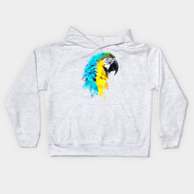 Dramabite Watercolor blue yellow macaw ara parrot artsy artistic painting Kids Hoodie by dramabite